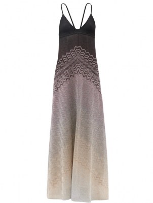MISSONI V-neck zigzag ribbed-lurex maxi dress / shimmering sliver thread evening dresses