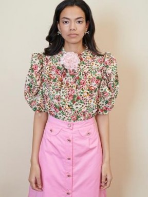 sister jane STRAWBERRY COURT Venus Floral Bow Blouse / womens puff sleeve vintage style blouses / retro fashion
