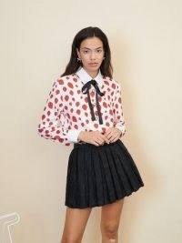 sister jane Strawberry Court Bow Shirt White and Red / women’s fruit print shirts
