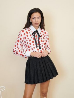 sister jane Strawberry Court Bow Shirt White and Red / women’s fruit print shirts