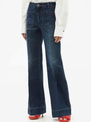VICTORIA BECKHAM Alina high-rise wide-leg jeans ~ women’s indigo blue high rise waist denim - flipped
