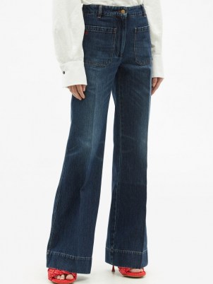 VICTORIA BECKHAM Alina high-rise wide-leg jeans ~ women’s indigo blue high rise waist denim