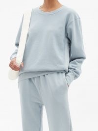 LES TIEN Brushed-back cotton sweatshirt / women’s light blue drop shoulder sweatshirts