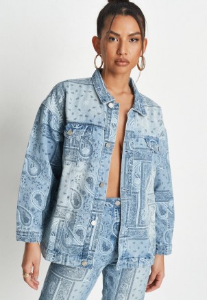 Missguided blue co ord bandana print denim jacket | womens printed jackets | on trend casual outerwear | women’s trending fashion - flipped