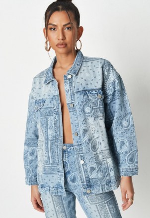 Missguided blue co ord bandana print denim jacket | womens printed jackets | on trend casual outerwear | women’s trending fashion
