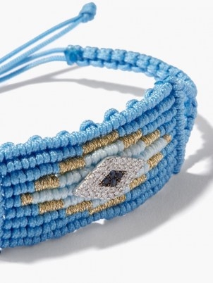 DIANE KORDAS Evil Eye diamond, sapphire & cord bracelet ~ blue beaded bracelets - flipped