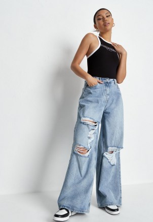 Missguided blue extreme knee rip baggy boyfriend jeans | destroyed denim - flipped