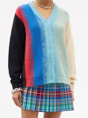 CHARLES JEFFREY LOVERBOY Homefront striped knit cardigan ~ womens multicoloured button front cardigans ~ women’s designer knitwear - flipped
