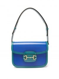 GUCCI 1955 Horsebit medium grained-leather shoulder bag in blue / boxy style flap closure handbags