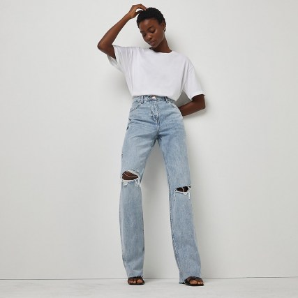 River Island Blue straight ripped jeans | womens responsibly sourced cotton denim fashion - flipped