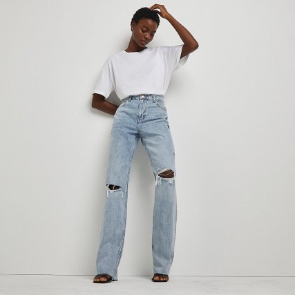 River Island Blue straight ripped jeans | womens responsibly sourced cotton denim fashion
