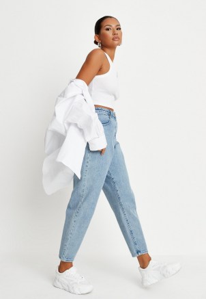 Missguided blue super wide leg tapered jeans | womens denim - flipped