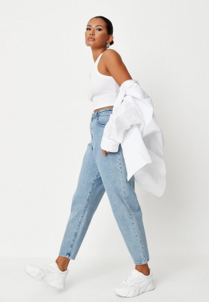 Missguided blue super wide leg tapered jeans | womens denim