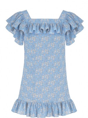 THE VAMPIRE’S WIFE The Cry Baby floral-print ruffled mini dress / womens blue ruffle trim dresses - flipped
