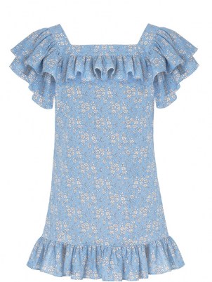 THE VAMPIRE’S WIFE The Cry Baby floral-print ruffled mini dress / womens blue ruffle trim dresses