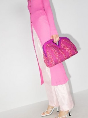 Bottega Veneta medium Triangle bouclé clutch bag in pink ~ textured bags - flipped