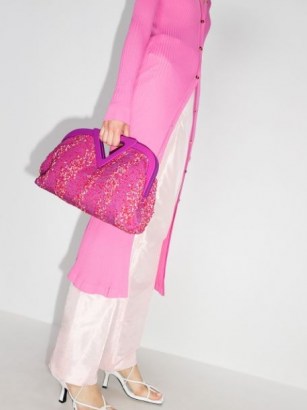 Bottega Veneta medium Triangle bouclé clutch bag in pink ~ textured bags
