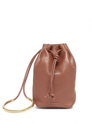 JIL SANDER Brown bracelet-handle leather bucket pouch – small drawstring bags - flipped