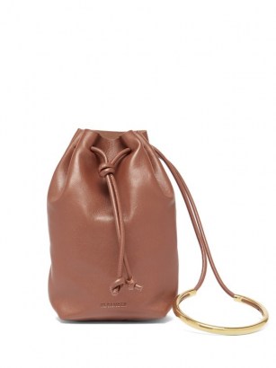 JIL SANDER Brown bracelet-handle leather bucket pouch – small drawstring bags