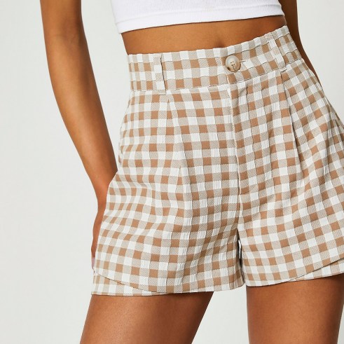 RIVER ISLAND Brown gingham double layer shorts - flipped