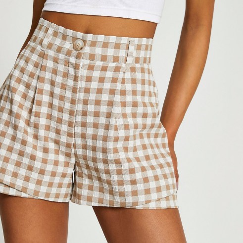 RIVER ISLAND Brown gingham double layer shorts