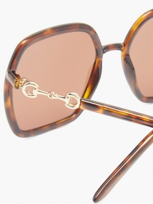 GUCCI Horsebit oversized hexagon tortoiseshell acetate sunglasses / large glamorous 70s style sunnies / womens vintage style eyewear / women’s retro accessories
