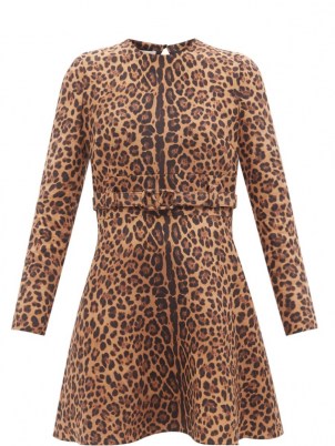 VALENTINO Leopard-print wool-blend crepe minidress / belted long sleeve animal print dresses - flipped