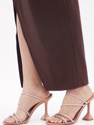 AMINA MUADDI Naima crystal-embellished satin sandals | strappy flared heel party shoes | glamorous evening heels - flipped