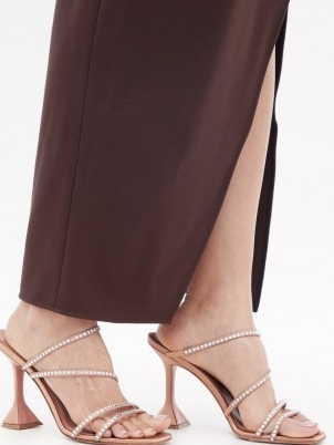 AMINA MUADDI Naima crystal-embellished satin sandals | strappy flared heel party shoes | glamorous evening heels