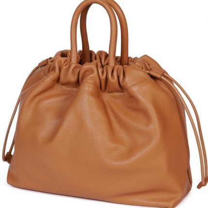 FURLA ESSENTIAL Bucket Bag S ~ brown leather drawstring top handle bags - flipped