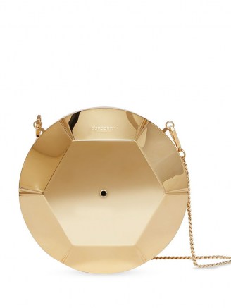 Burberry paillette shaped clutch / circular gold tone occasion bags / shiny round crossbody