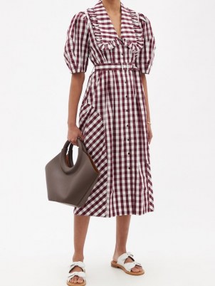LEE MATHEWS Georgina checked cotton-poplin shirt dress / womens vintage style summer dresses