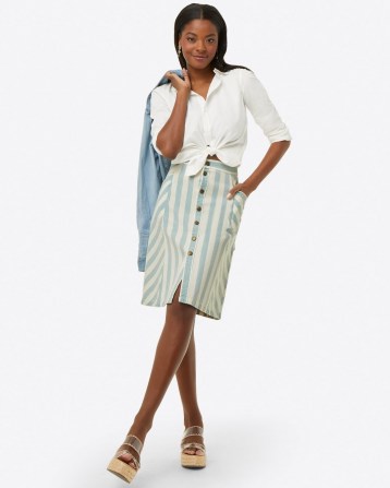 Draper James Button Front Skirt in Striped Denim | front button summer skirts - flipped