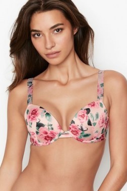Victoria’s Secret Floral Shine Strap Push-up Bra | sparkly logo strap bras - flipped