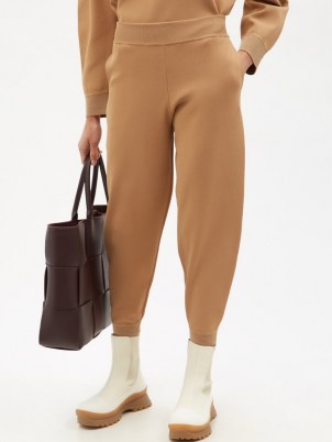 STELLA MCCARTNEY Elasticated-cuff compact-knit trousers in camel