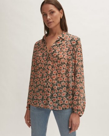 JIGSAW CAMELLIA CRINKLE BLOUSE / khaki green semi sheer floral blouses / womens fashion / women’s tops