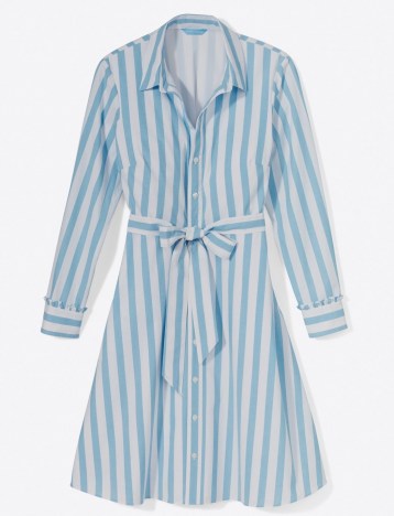 Draper James Carly Shirtdress in Awning Stripe | fresh blue and white striped tie waist shirt dresses | women’s summer fashion - flipped