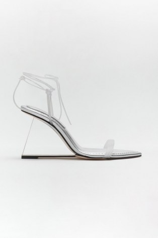GOOD AMERICAN CINDER-F*CKING-RELLA WEDGE | strappy silver clear heel wedges - flipped