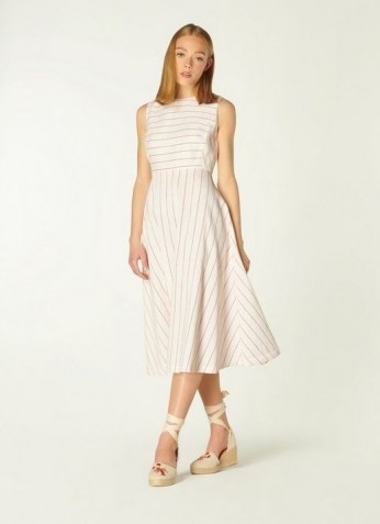 L.K. BENNETT CLEMENTINE CREAM AND RED STRIPE COTTON-LINEN DRESS ~ classic sleeveless fit and flare summer dresses - flipped