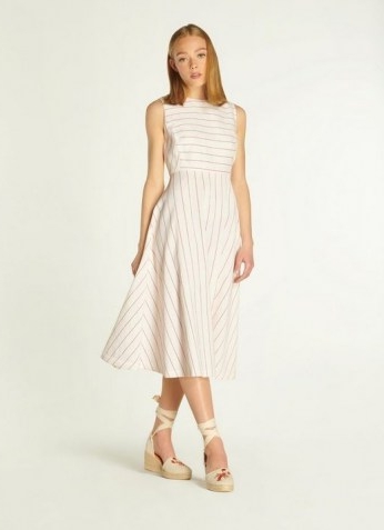 L.K. BENNETT CLEMENTINE CREAM AND RED STRIPE COTTON-LINEN DRESS ~ classic sleeveless fit and flare summer dresses