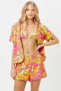 FRANKIES BIKINIS Coco Terry Button Up Shirt in Peace Terry ~ women’s bold print summer shirts ~ summer holiday overshirts ~ poolside cover ups ~ beach bar fashion