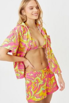 FRANKIES BIKINIS Coco Terry Shorts in Peace Terry ~ women’s beachwear ~ poolside cover up ~ psychedelic print beach fashion