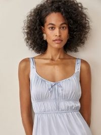 REFORMATION Colleen Dress in Horizon ~ feminine nightwear style fashion ~ blue fitted ruched bodice dresses