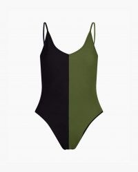les girls les boys colour block swimsuit khaki/black ~ women’s green colourblock scoop back swimsuits
