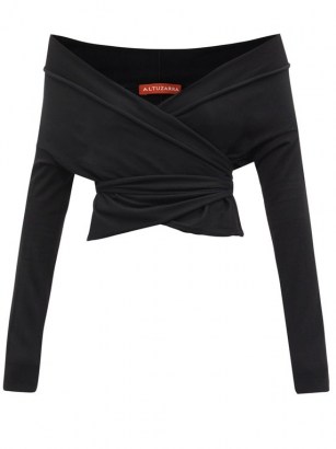 ALTUZARRA Crawley off-the-shoulder wrap sweater ~ black asymmetric bardot tops