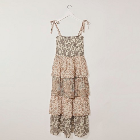 RIVER ISLAND Cream tiered midi dress / strappy mixed paisley and floral print summer dresses - flipped