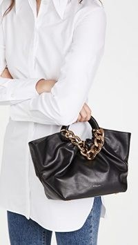 DeMellier Midi Los Angeles Tote Black / small top handle handbags / chunky chain detail bags