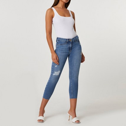 Denim Molly mid rise crop jeans | cropped skinnies | distressed - flipped