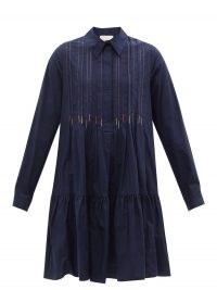ROKSANDA Dilara navy embroidered cotton-poplin shirt dress – blue tiered relaxed fit dresses