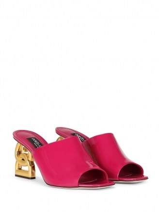 Dolce & Gabbana DG-heel mules in pink – womens bright peep toe logo heel sandals - flipped